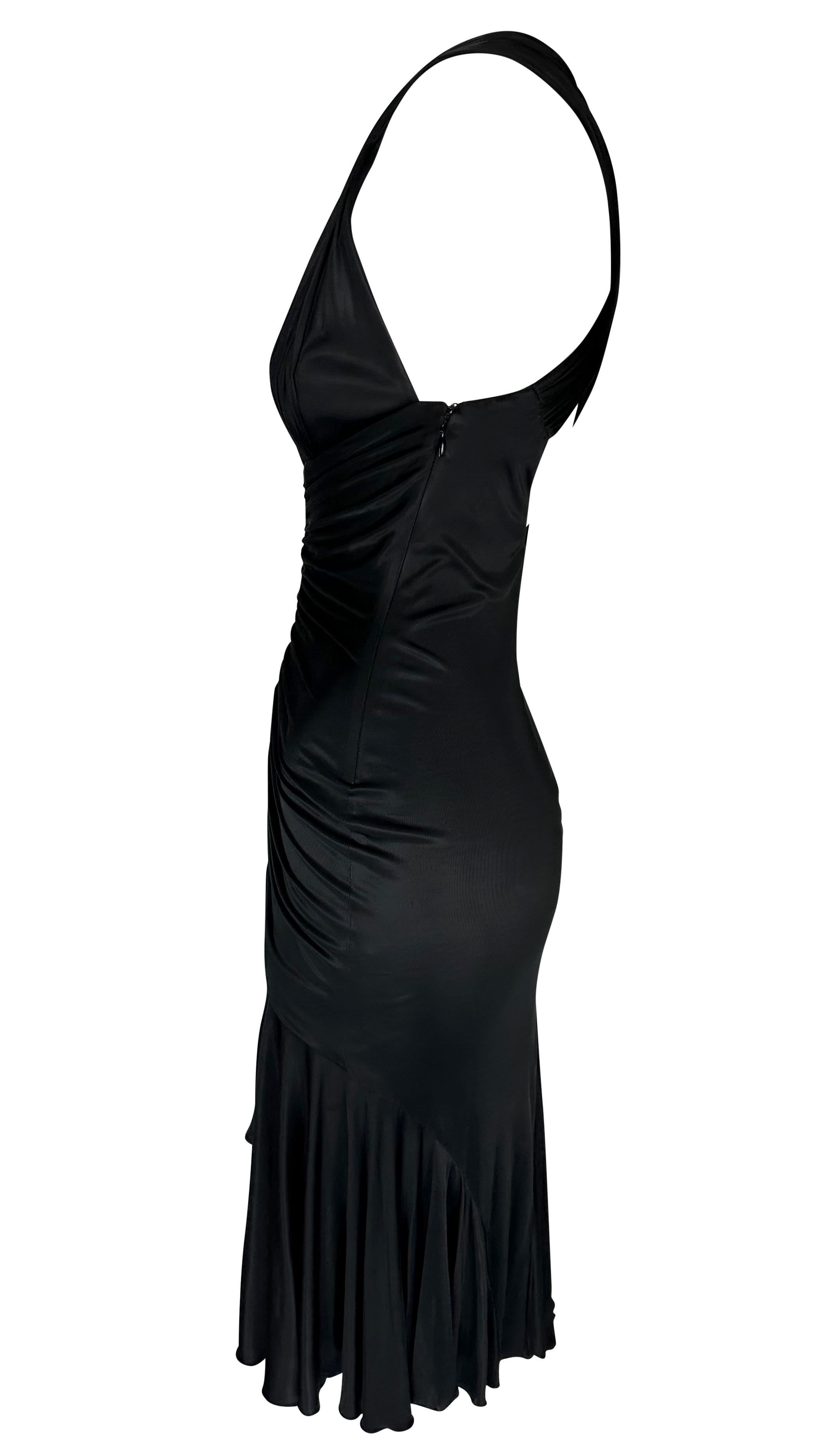 F/W 2006 Versace by Donatella Ruched Black Stretch Viscose Flare Dress 2