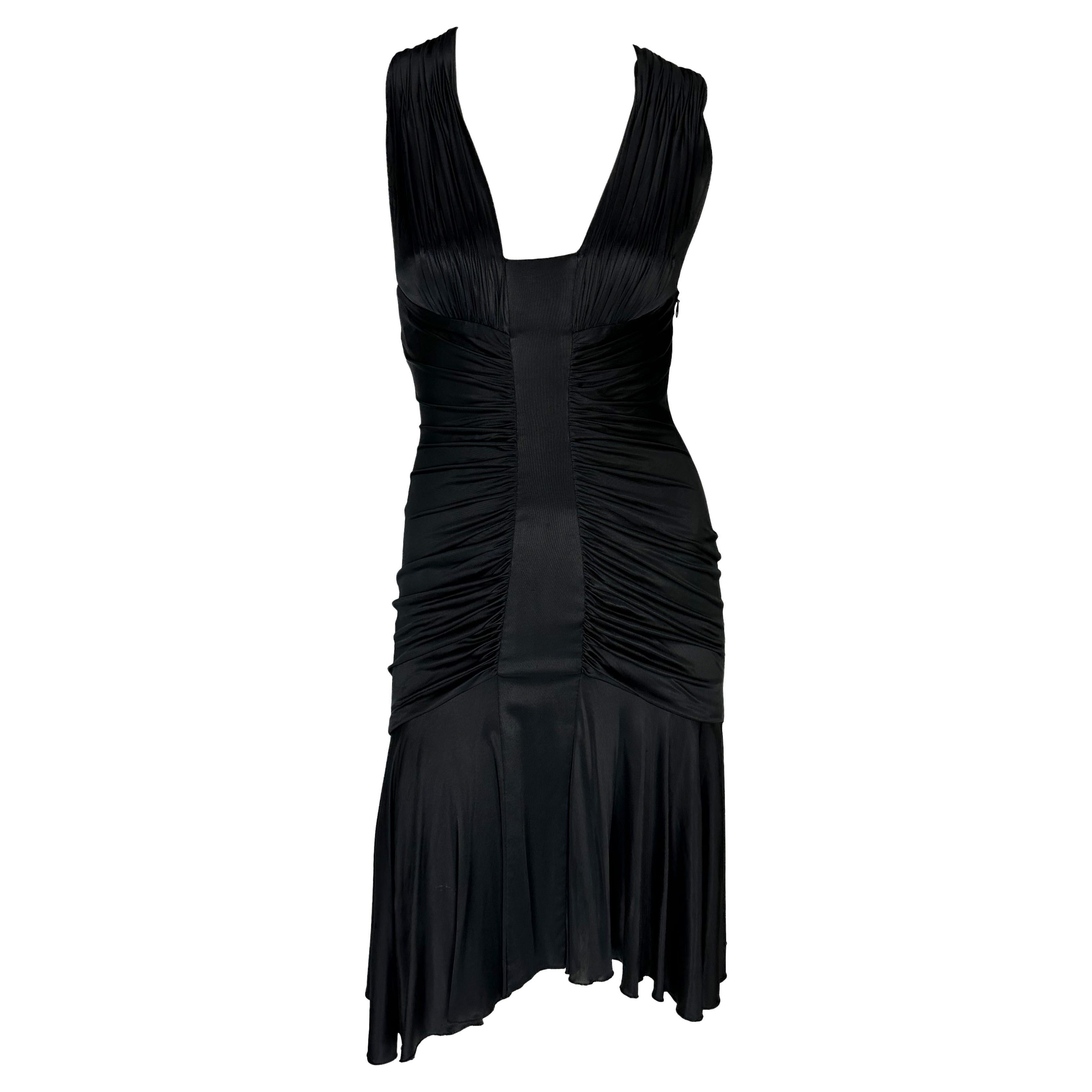F/W 2006 Versace by Donatella Ruched Black Stretch Viscose Flare Dress