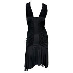F/W 2006 Versace by Donatella Ruched Black Stretch Viscose Flare Dress