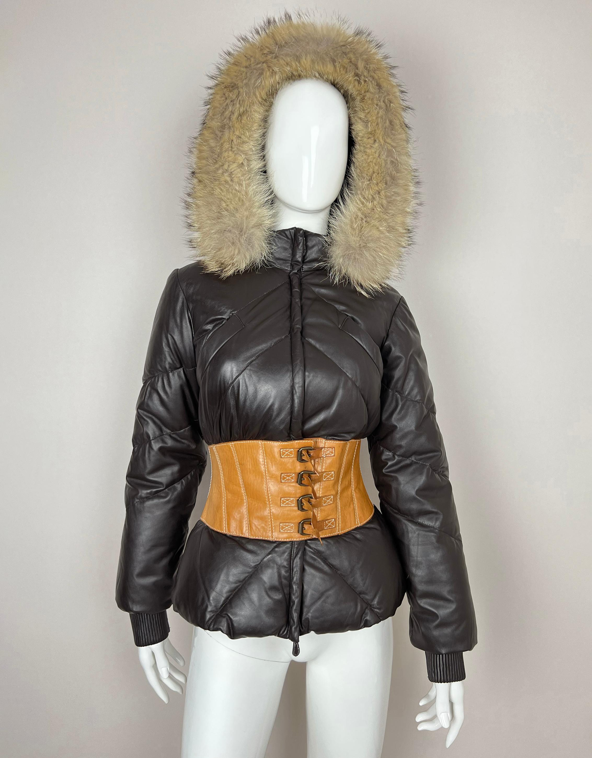 Alexander McQueen
corset down leather jacket with fur hood
collection: F/W 2007 
