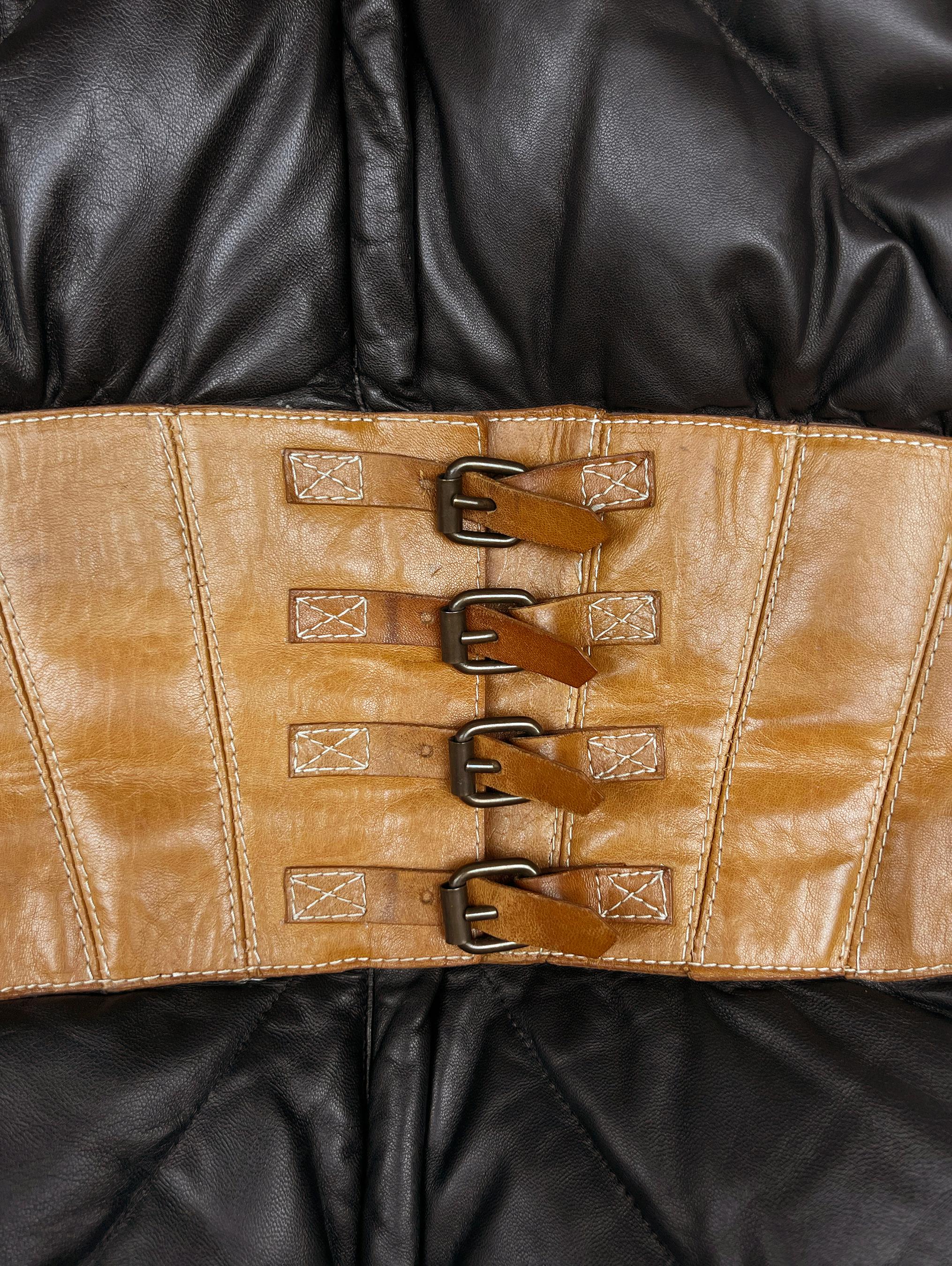 F/W 2007 Alexander McQueen corset down leather jacket with fur hood collection For Sale 1