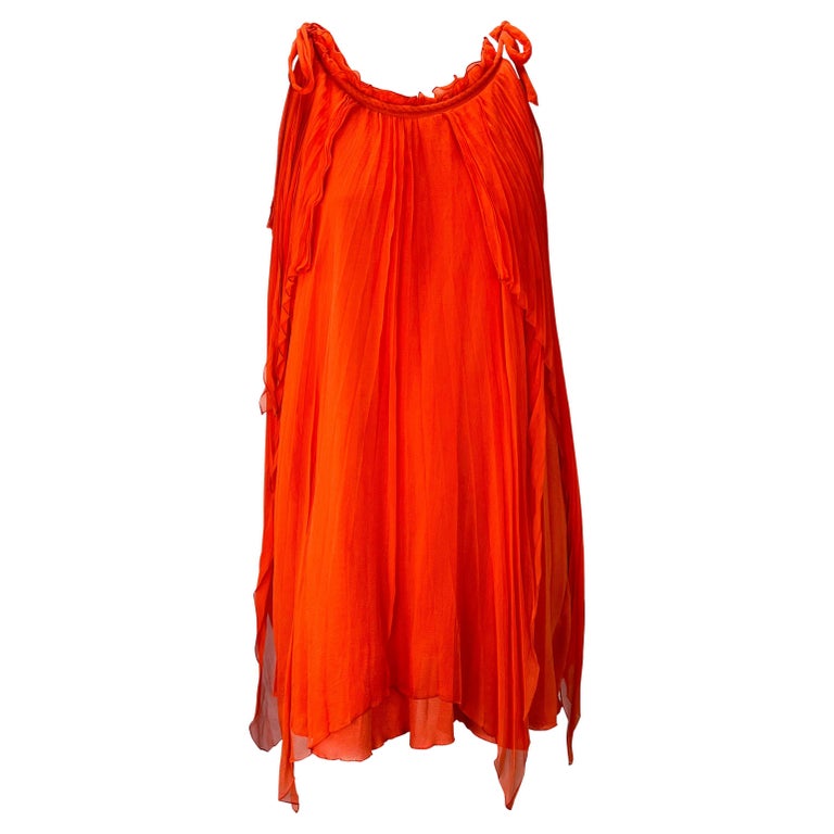 F/W 2007 Christian Dior by John Galliano Orange Pleated Chiffon Tent Dress For Sale