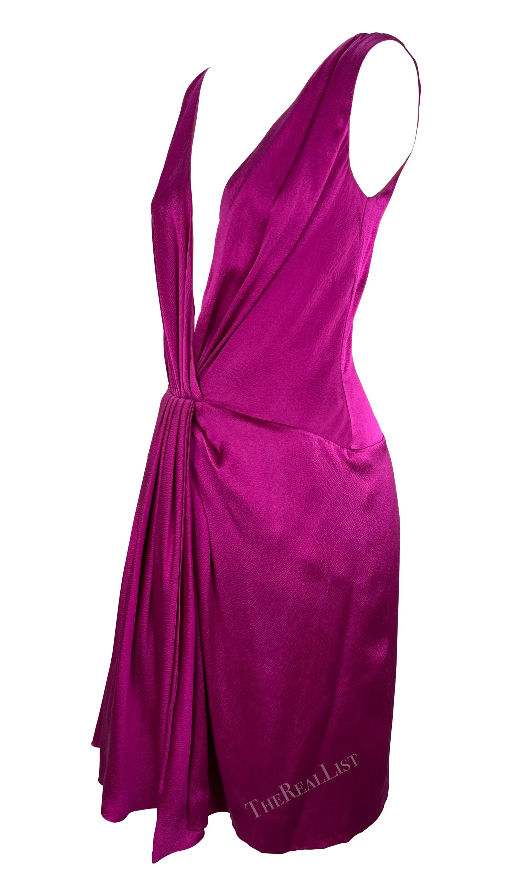 F/W 2007 Christian Dior by John Galliano Plunging Silk Fuchsia Mini Dress In Excellent Condition For Sale In West Hollywood, CA