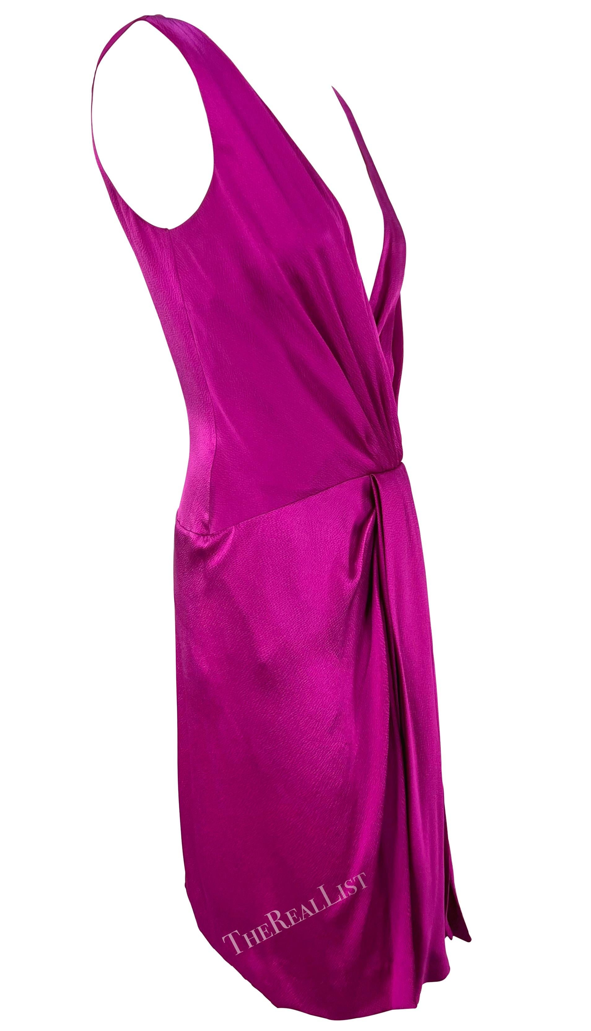 F/W 2007 Christian Dior by John Galliano Plunging Silk Fuchsia Mini Dress For Sale 1