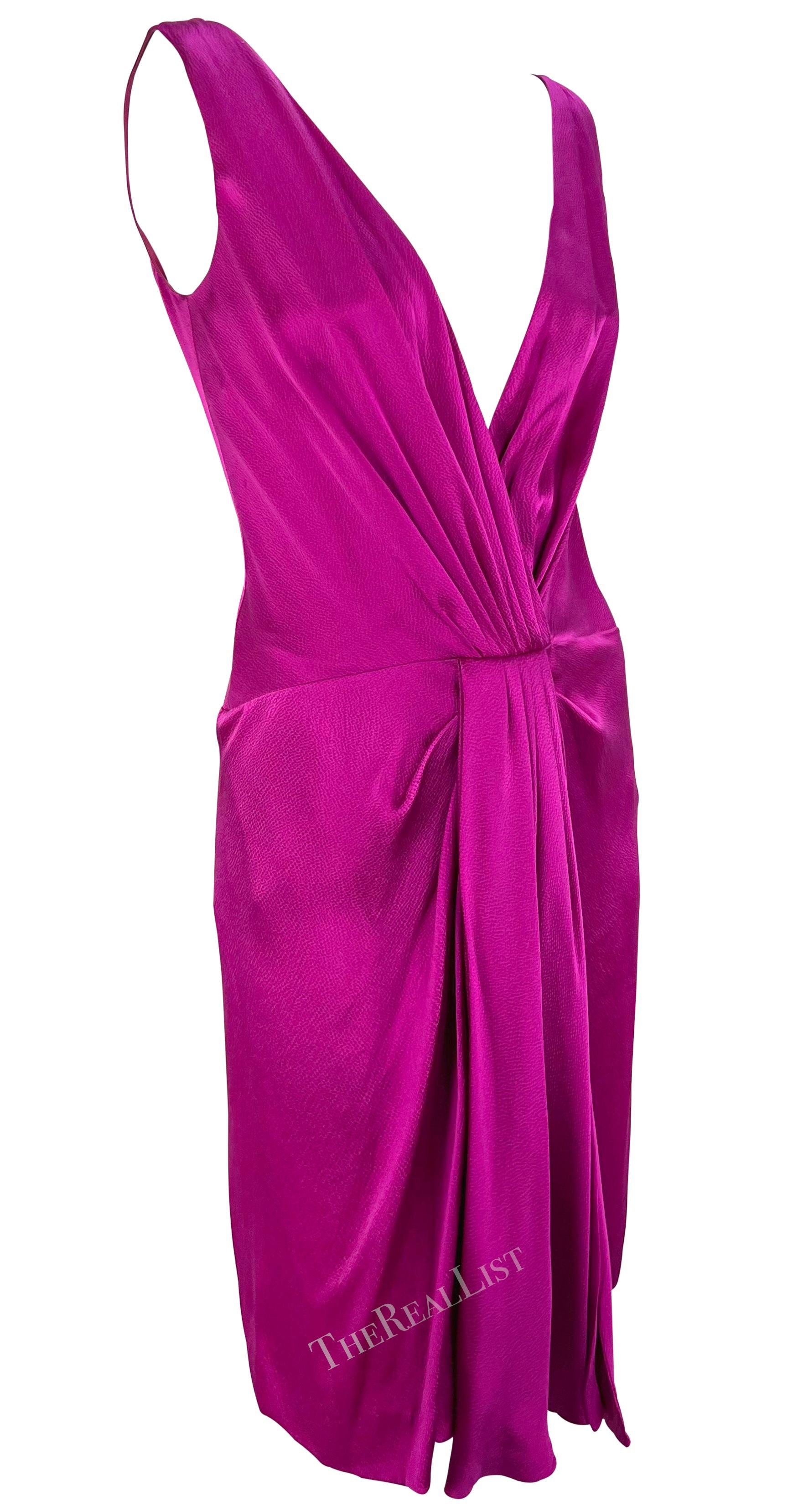 F/W 2007 Christian Dior by John Galliano Plunging Silk Fuchsia Mini Dress For Sale 2