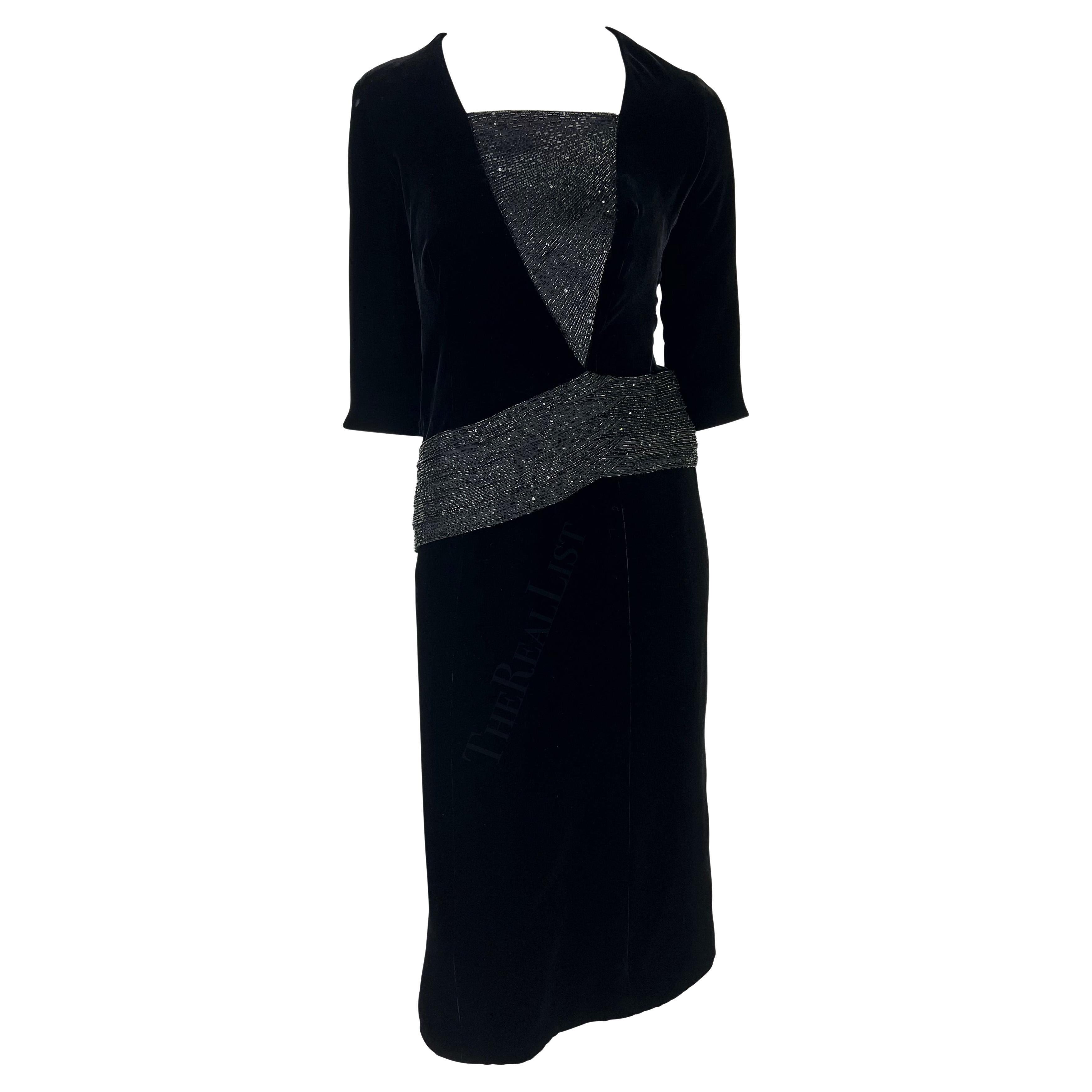 F/W 2007 Christian Dior Haute Couture by John Galliano Black Velvet Beaded Dress For Sale
