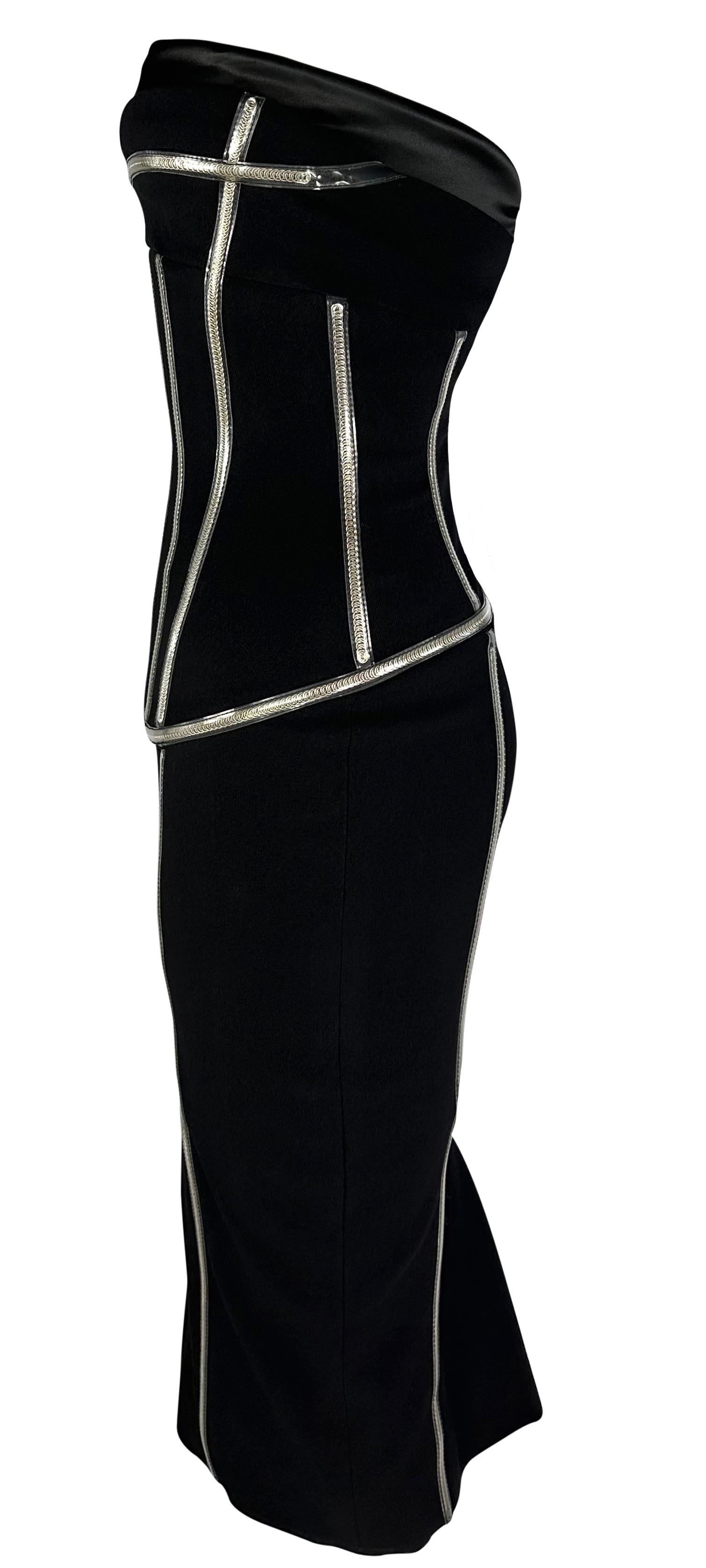 F/W 2007 Dolce & Gabbana Runway PVC Exposed Metal Corset Boning Black Midi Dress For Sale 6
