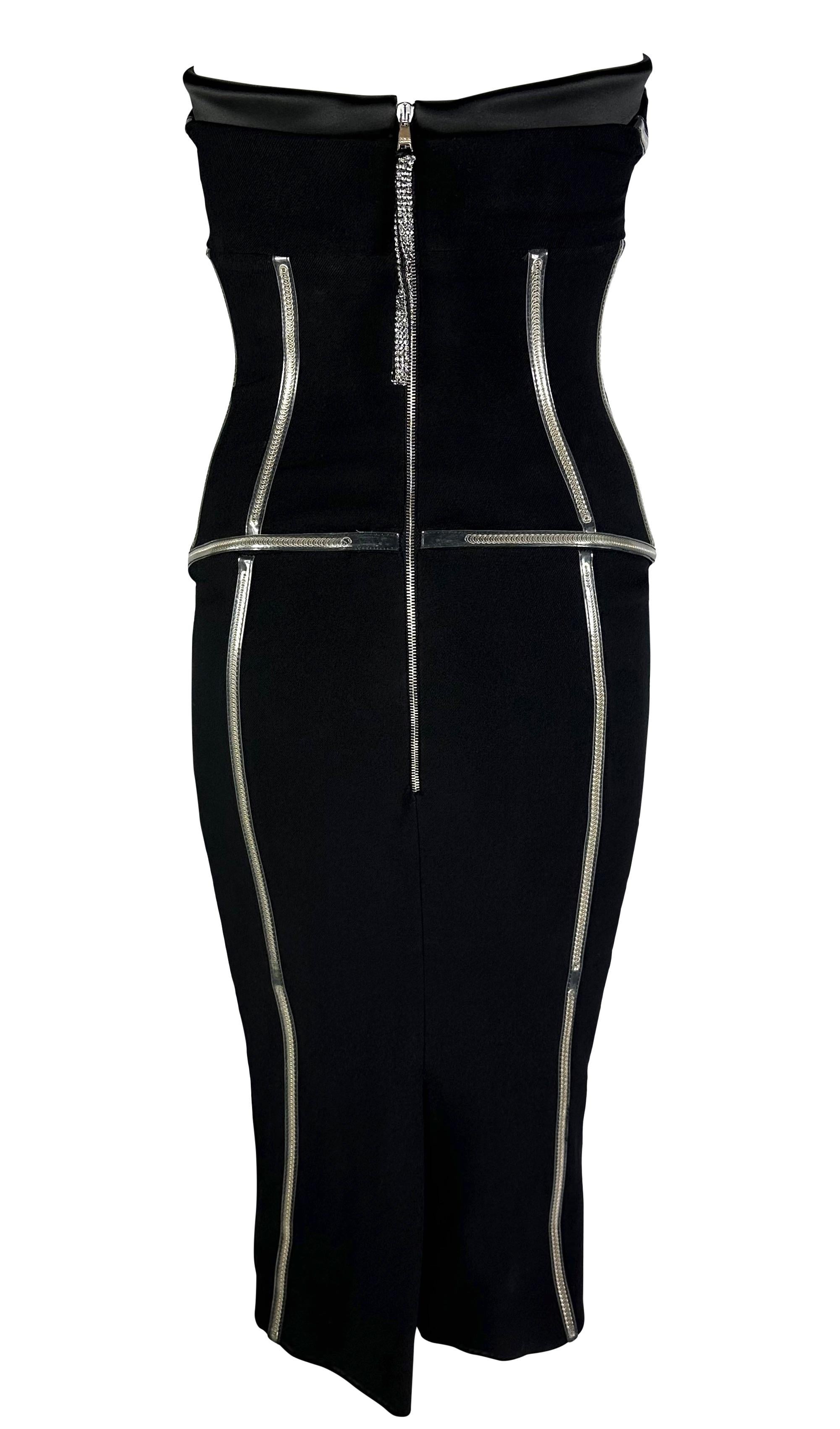 F/W 2007 Dolce & Gabbana Runway PVC Exposed Metal Corset Boning Black Midi Dress For Sale 8