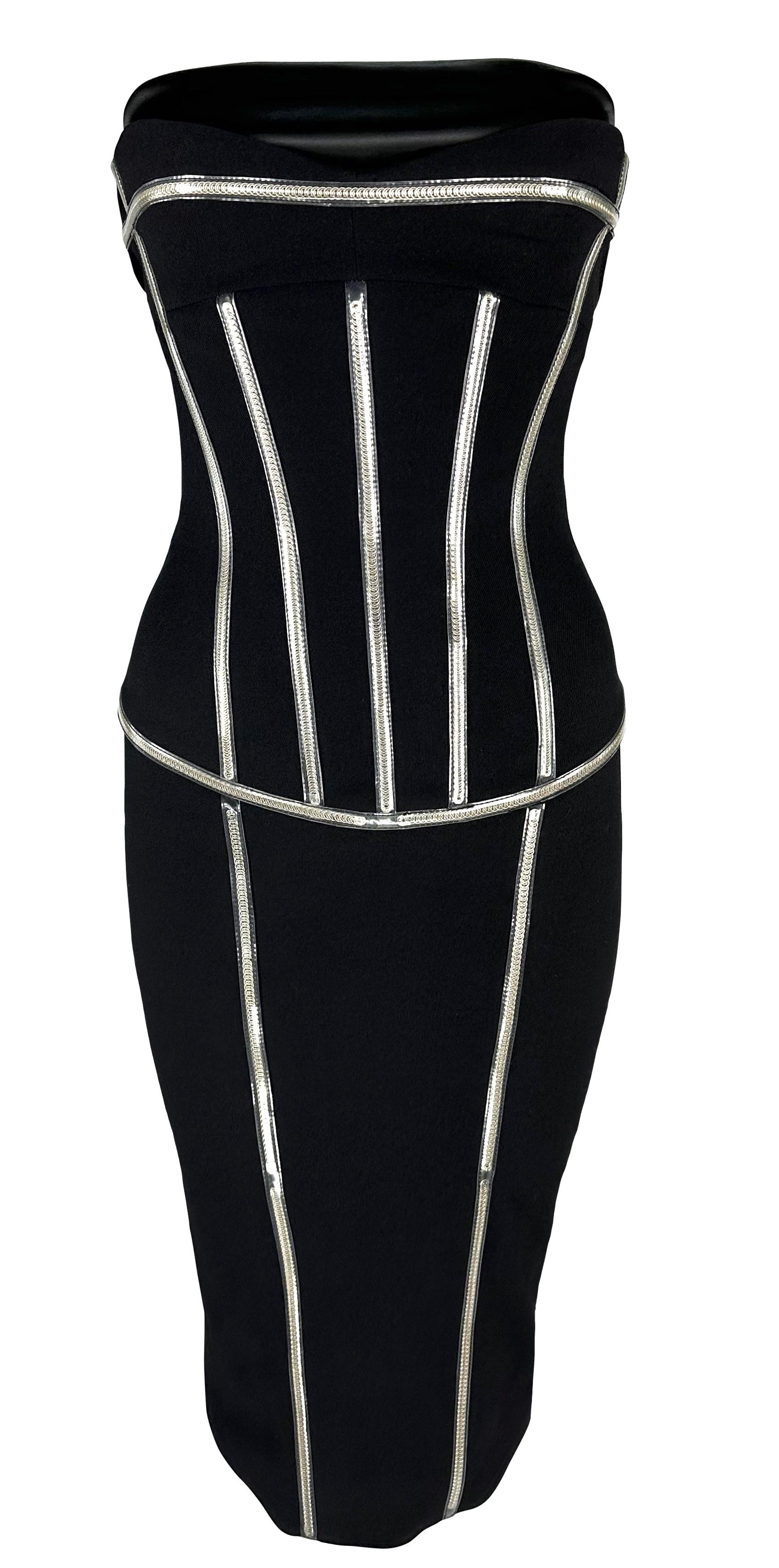 Women's F/W 2007 Dolce & Gabbana Runway PVC Exposed Metal Corset Boning Black Midi Dress For Sale