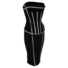 F/W 2007 Dolce & Gabbana Runway PVC Exposed Metal Corset Boning Black Midi Dress