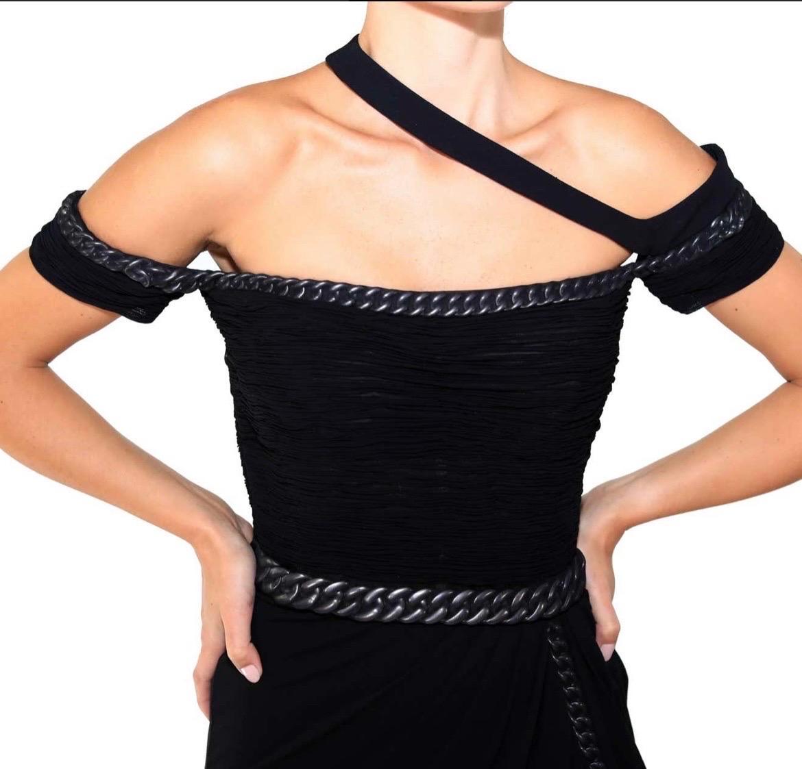 Women's F/W 2007 Look #44 Vintage Versace Chain Embellished Long Black Dress Gown 40 – 4 For Sale