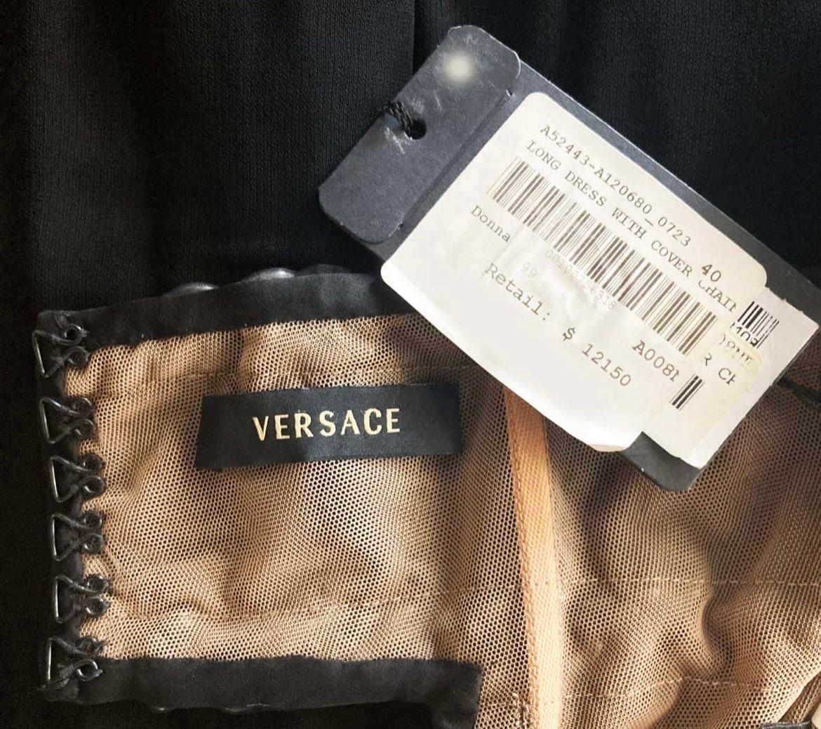F/W 2007 Look #44 Vintage Versace Chain Embellished Long Black Dress Gown 40 – 4 For Sale 2