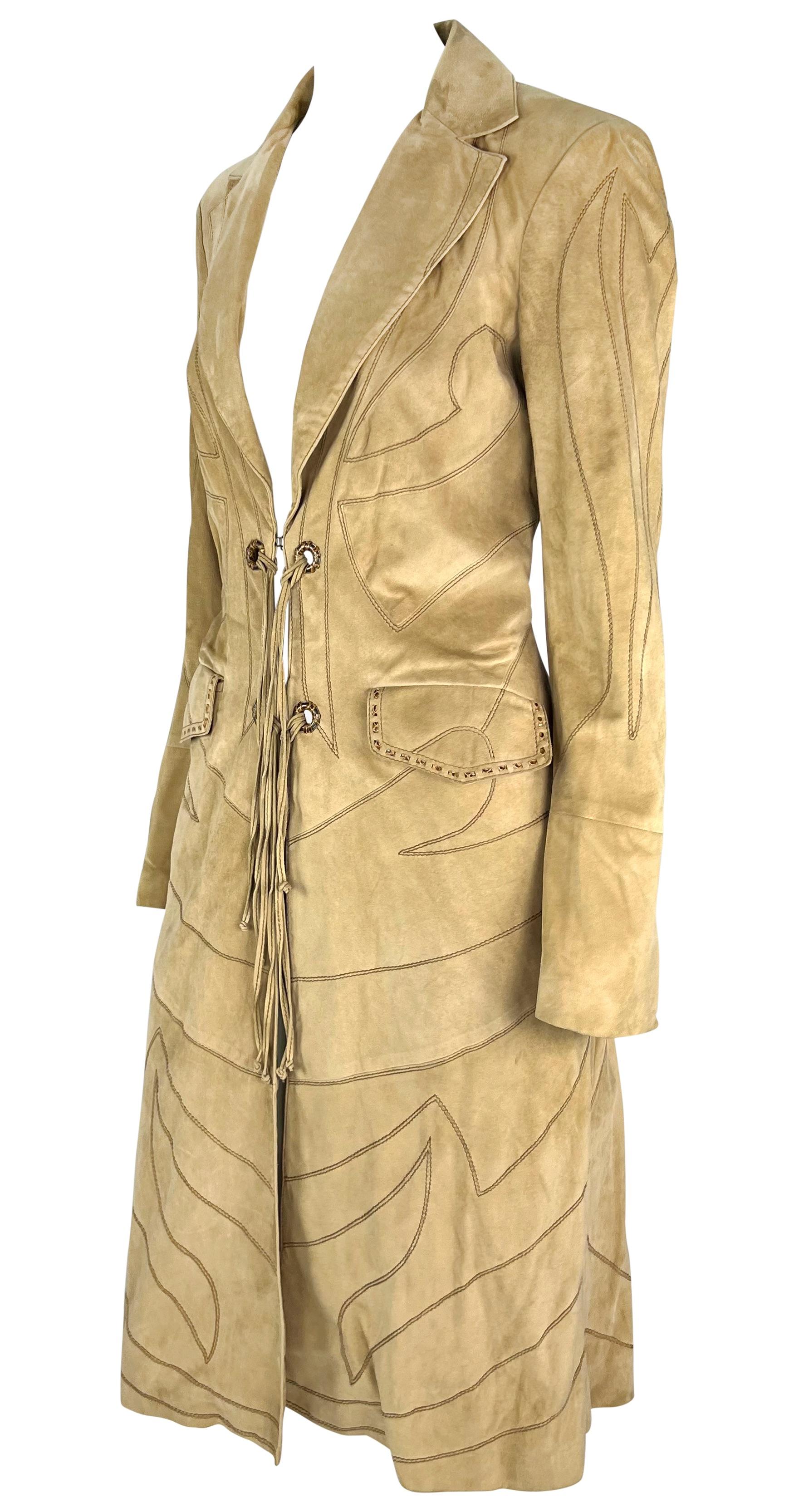 F/W 2007 Roberto Cavalli Light Suede Western Embroidered Panel Coat In Excellent Condition For Sale In West Hollywood, CA