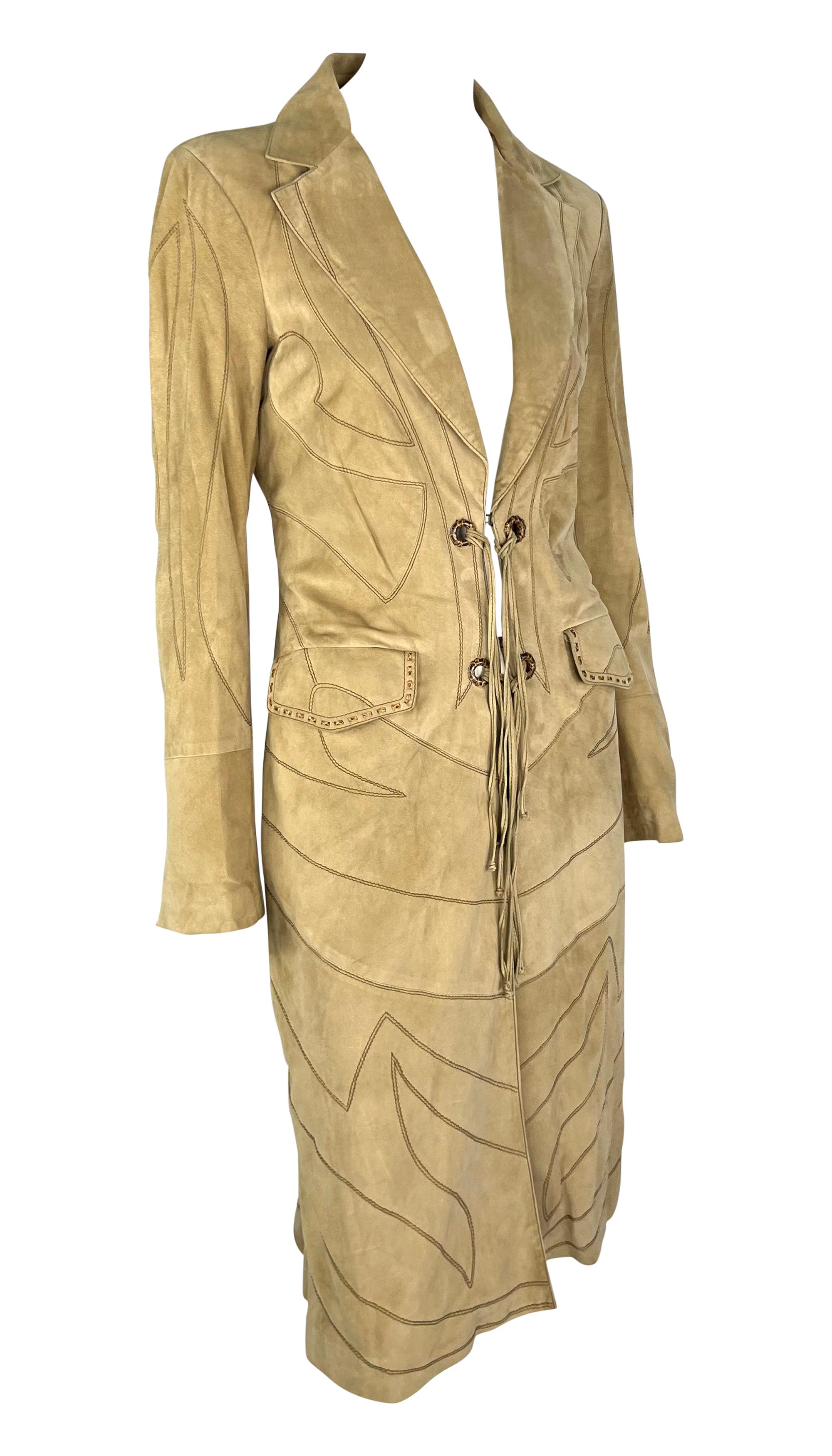 F/W 2007 Roberto Cavalli Light Suede Western Embroidered Panel Coat For Sale 3