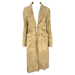 F/W 2007 Roberto Cavalli Light Suede Western Embroidered Panel Coat