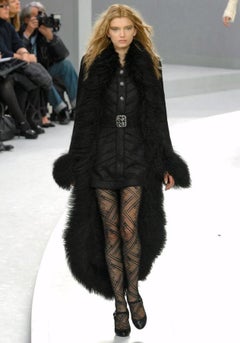 F/W 2008 Chanel by Karl Lagerfeld Mongolian Lamb Fur Trim Metallic Tweed Coat