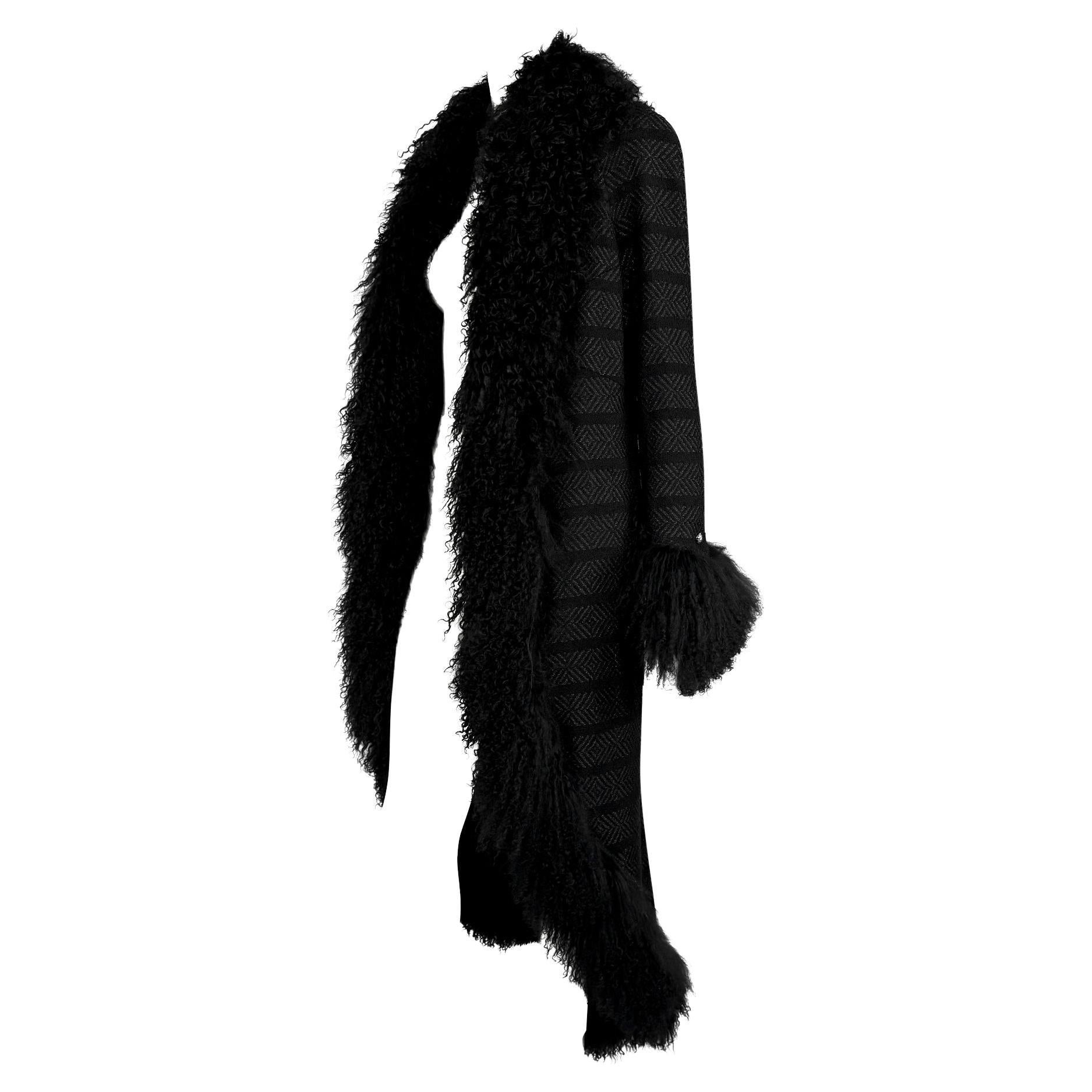 Black F/W 2008 Chanel by Karl Lagerfeld Mongolian Lamb Fur Trim Metallic Tweed Coat For Sale