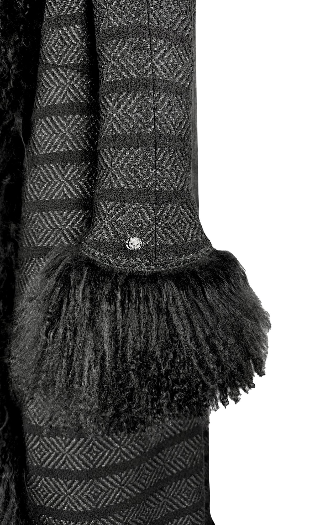 F/W 2008 Chanel by Karl Lagerfeld Mongolian Lamb Fur Trim Metallic Tweed Coat For Sale 1