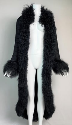F/W 2008 Chanel Runway Black Metallic Tweed Shearling Fur Coat Jacket