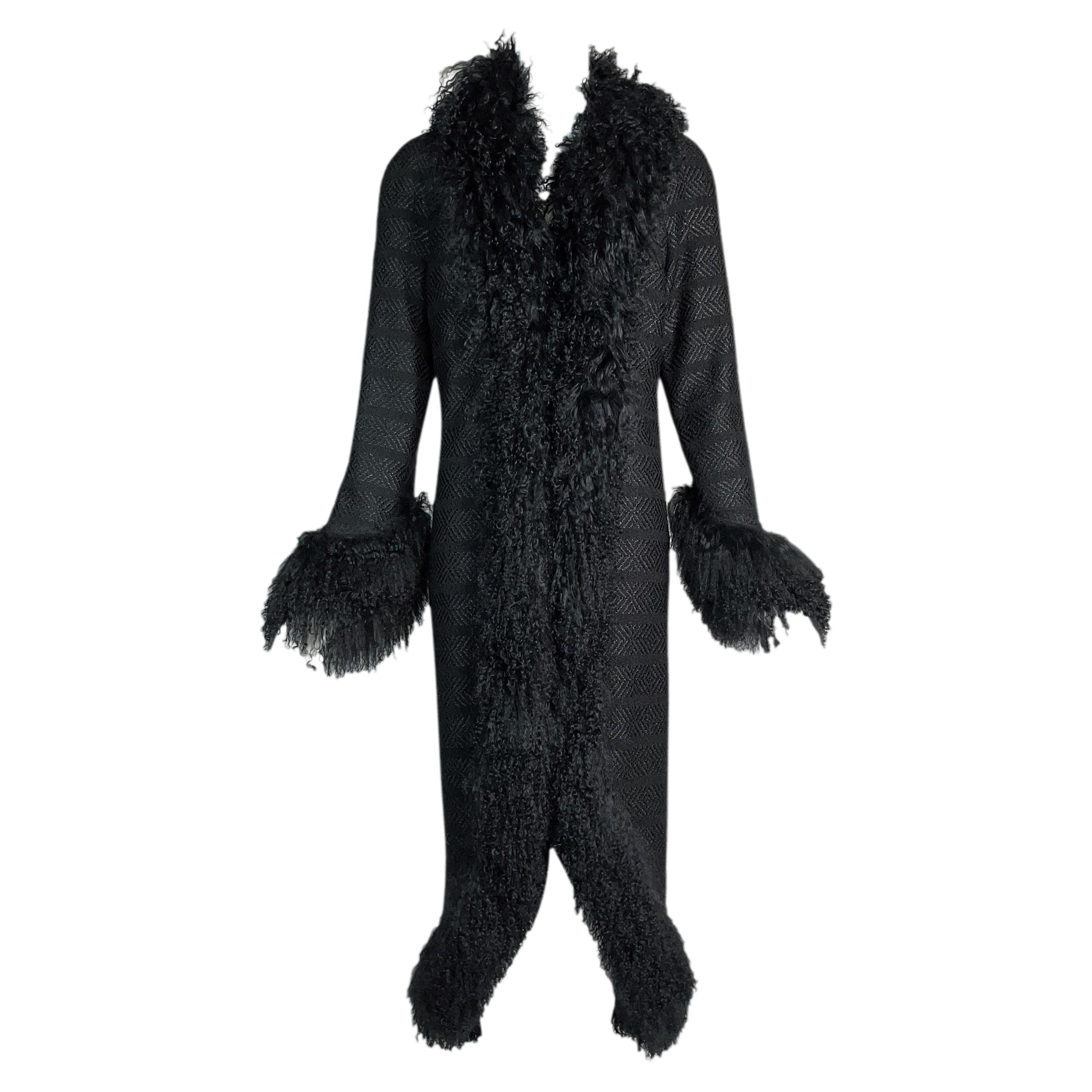F/W 2008 Chanel Runway Black Metallic Tweed Shearling Fur Coat Jacket