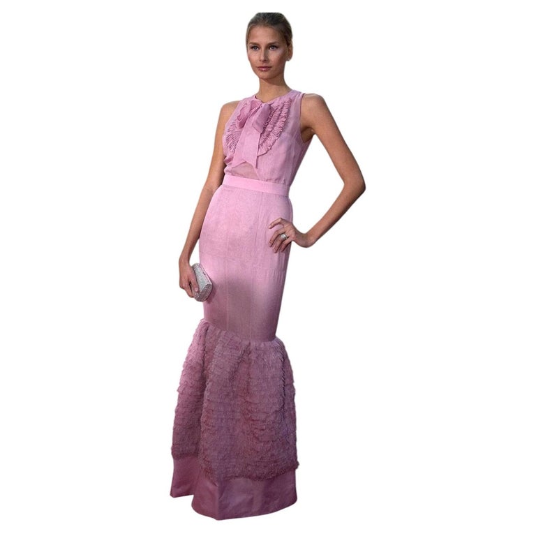 F/W 2008 Valentino Garavani Blush Pink Silk Halter Evening Gown with Ruffles  For Sale at 1stDibs