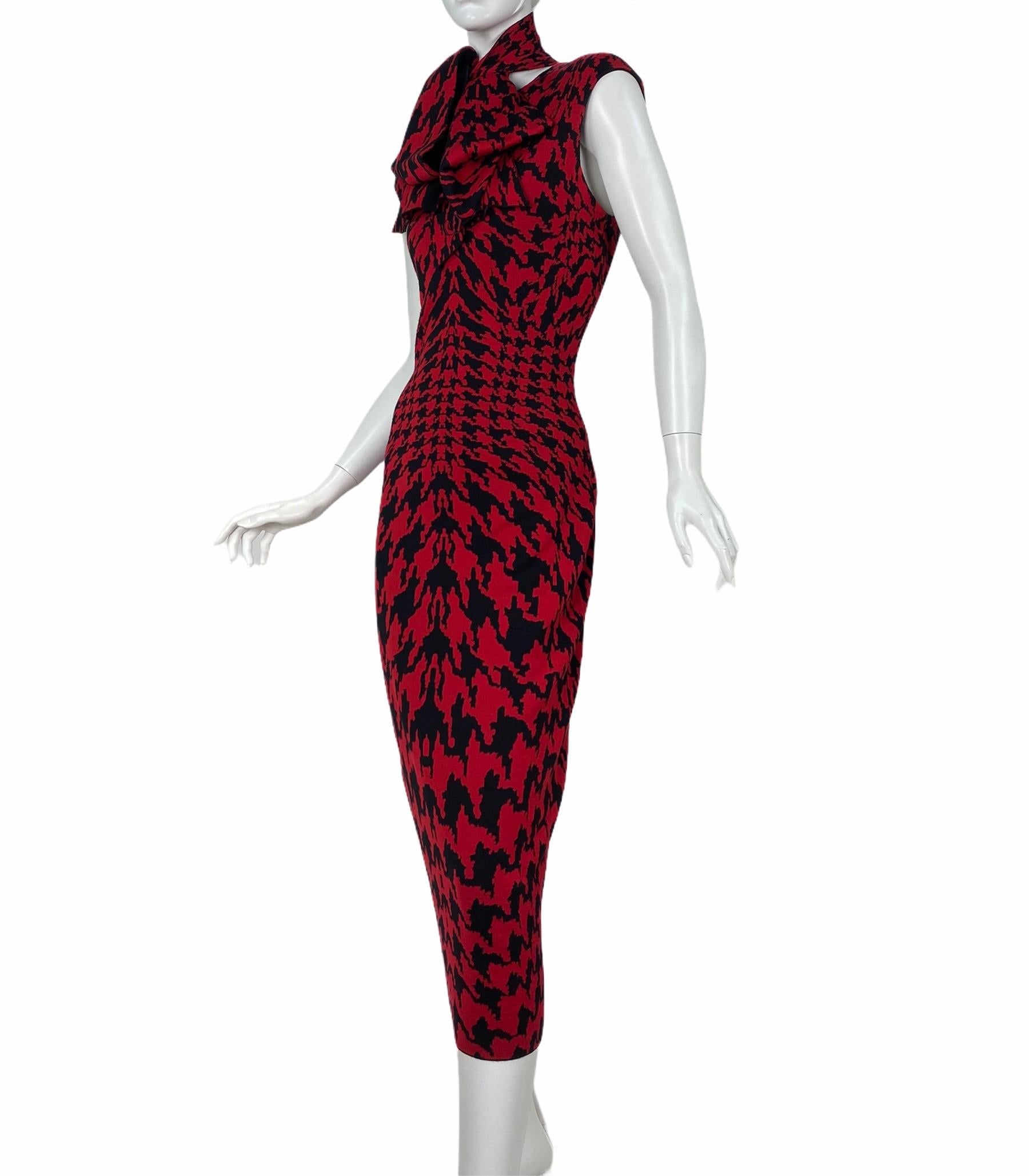Black F/W 2009 Iconic Alexander Mcqueen houndstooth print knit dress