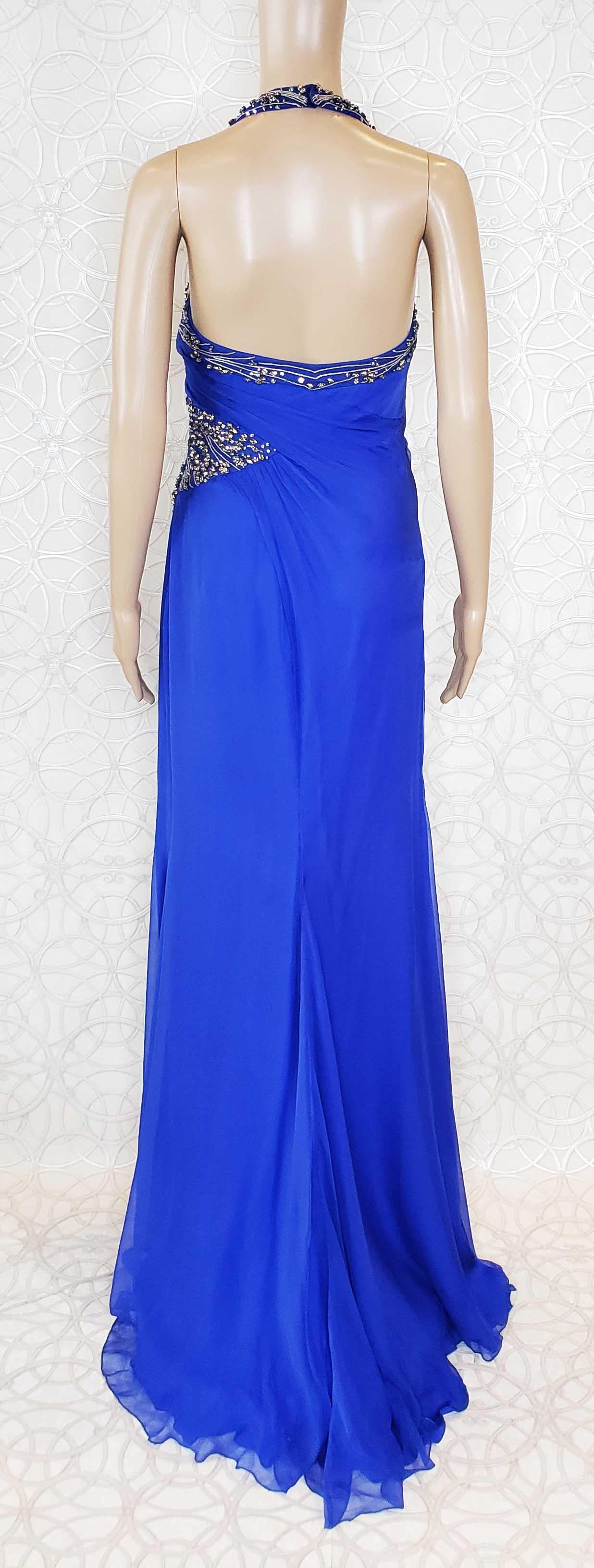 F/W 2009 NEW VERSACE BLUE SILK EMBROIDERED HALTER Gown 42 - 6 For Sale 3