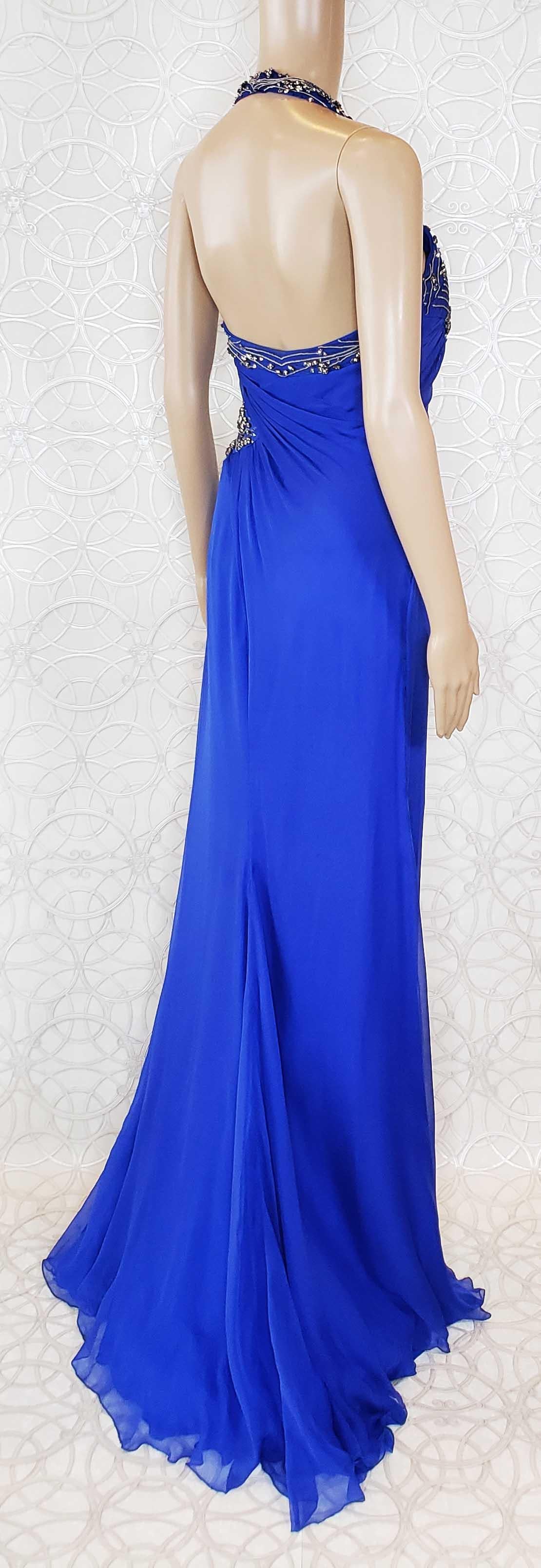 F/W 2009 NEW VERSACE BLUE SILK EMBROIDERED HALTER Gown 42 - 6 For Sale 4