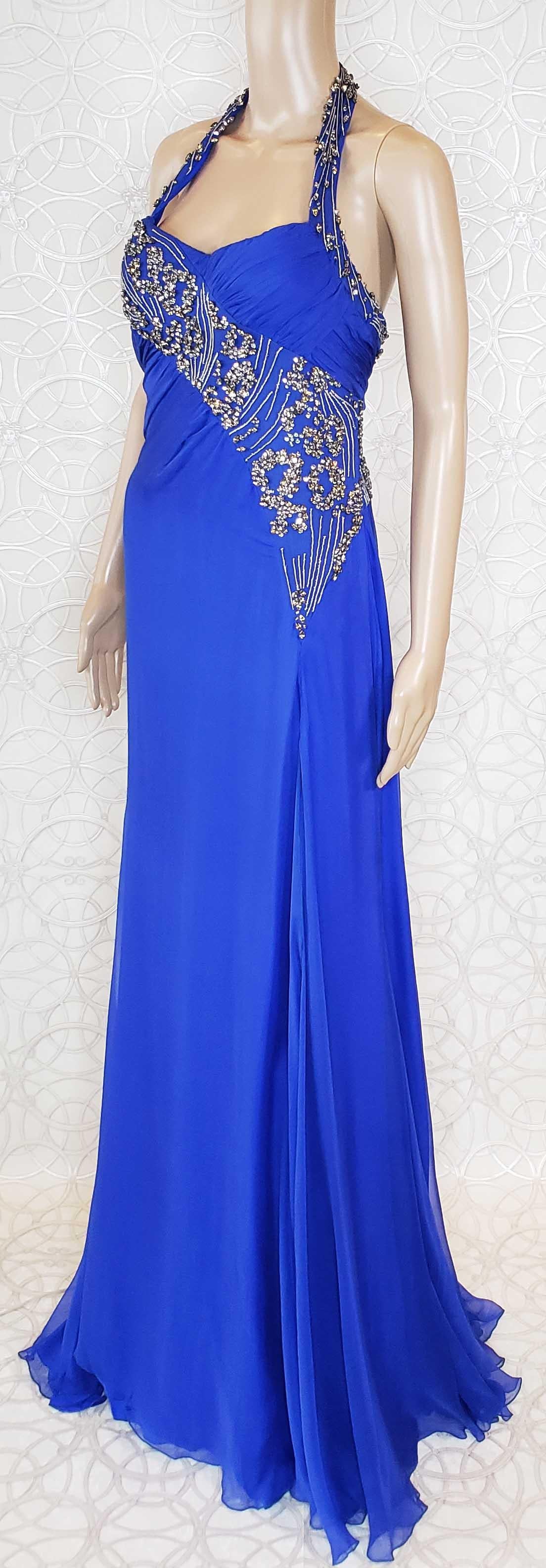 F/W 2009 NEW VERSACE BLUE SILK EMBROIDERED HALTER Gown 42 - 6 For Sale 2
