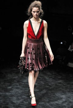 F/W 2009 Prada Runway Red Velvet Bust Sleeveless Flare Black Midi Dress