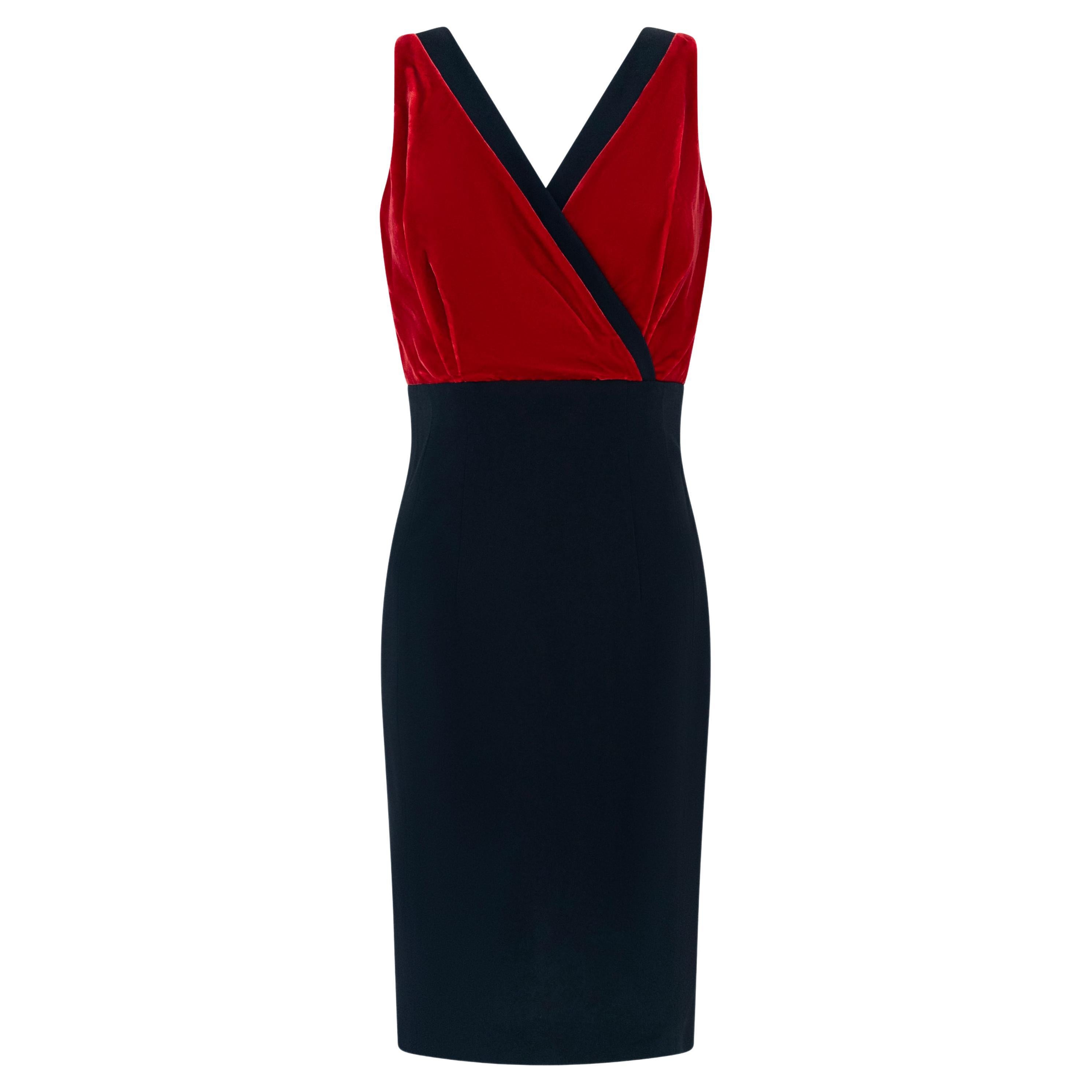 F/W 2009 Prada Runway Red Velvet Bust Sleeveless Flare Black Midi Dress im Angebot