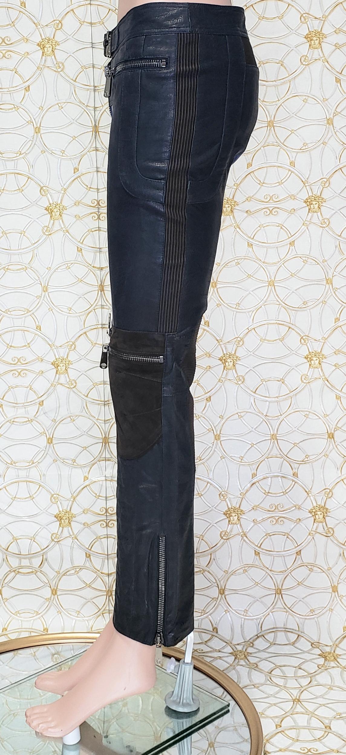 navy blue leather trousers