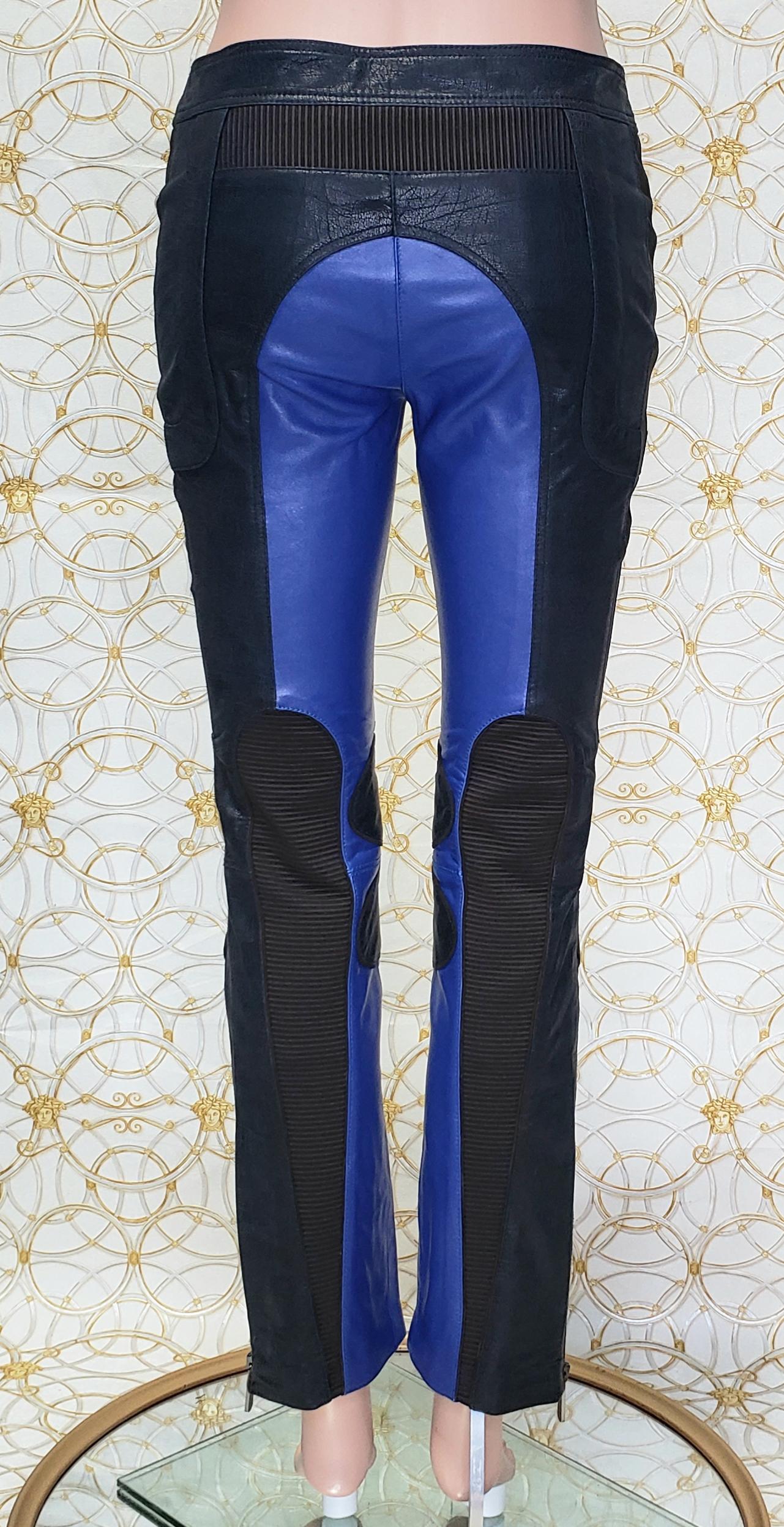 Blue F/W 2010 L #13 VERSACE BLUE and NAVY BLUE MOTORCYCLE LEATHER PANTS size 38 - 2 For Sale