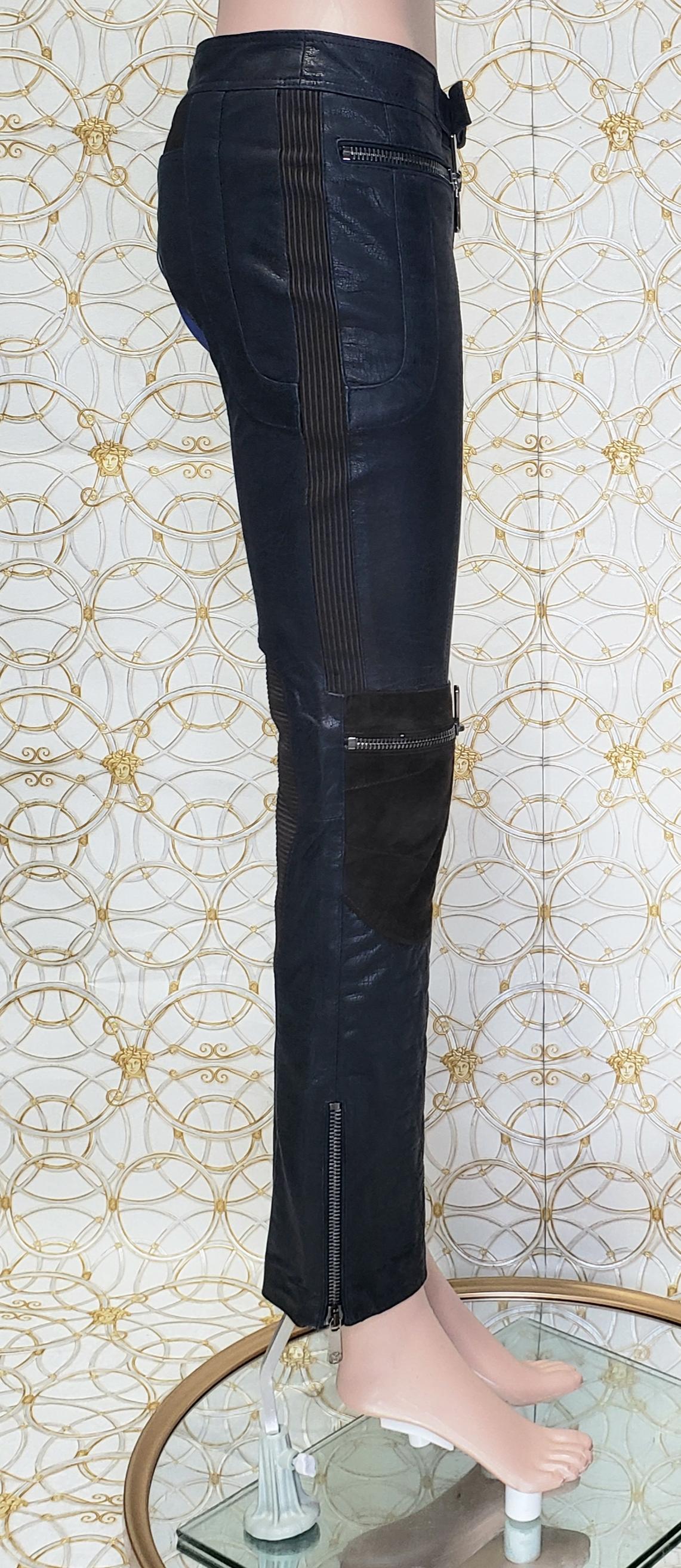 Women's F/W 2010 L #13 VERSACE BLUE and NAVY BLUE MOTORCYCLE LEATHER PANTS size 38 - 2 For Sale