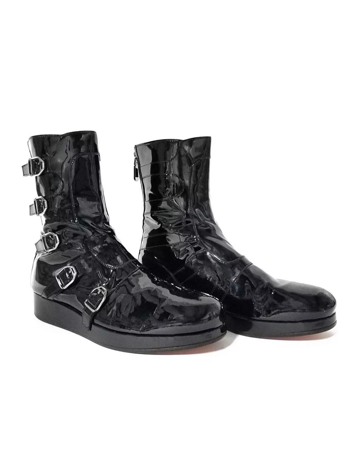 F/W 2010 Look#3 Vintage Versace Botas moteras de cuero negro para hombre Talla 45 -12 Negro en venta