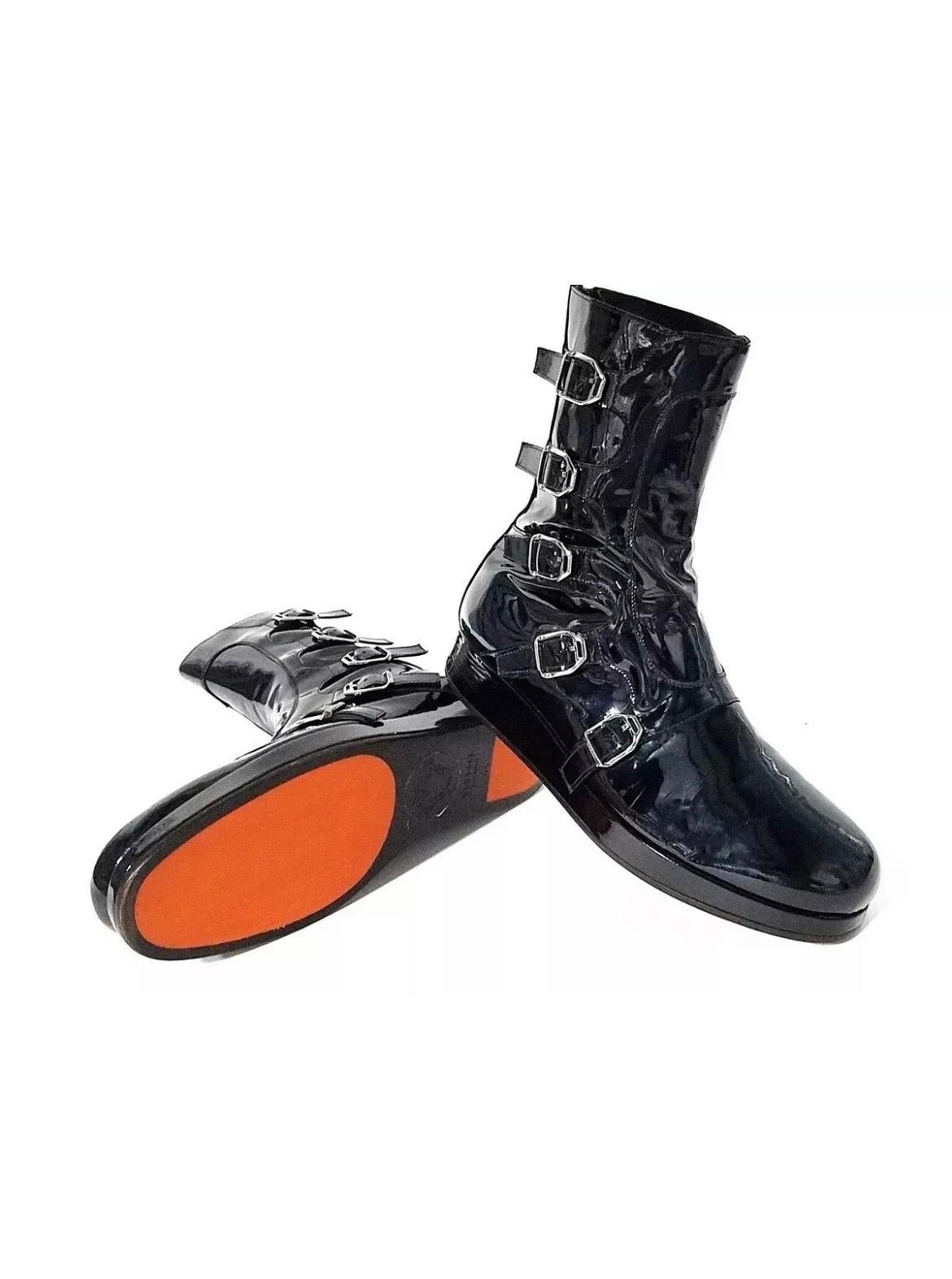 F/W 2010 Look#3 Vintage Versace Botas moteras de cuero negro para hombre Talla 45 -12 en Nuevo estado para la venta en Montgomery, TX