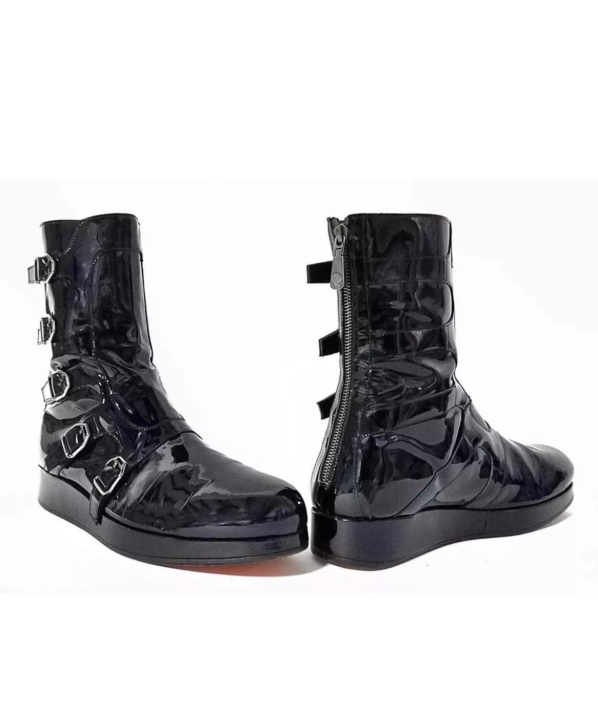 F/W 2010 Look#3 Vintage Versace Botas moteras de cuero negro para hombre Talla 45 -12 en venta 1