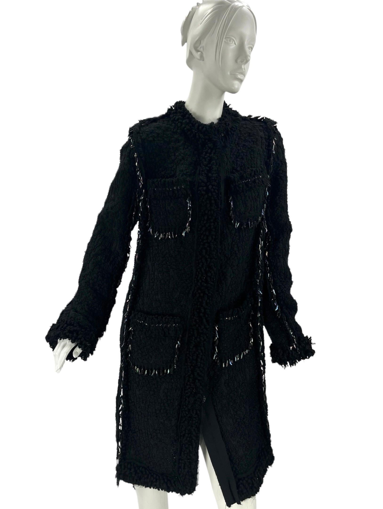F/W 2010 Vintage Lanvin black embellished boucle tweed coat 40 - 8 NWT In New Condition For Sale In Montgomery, TX