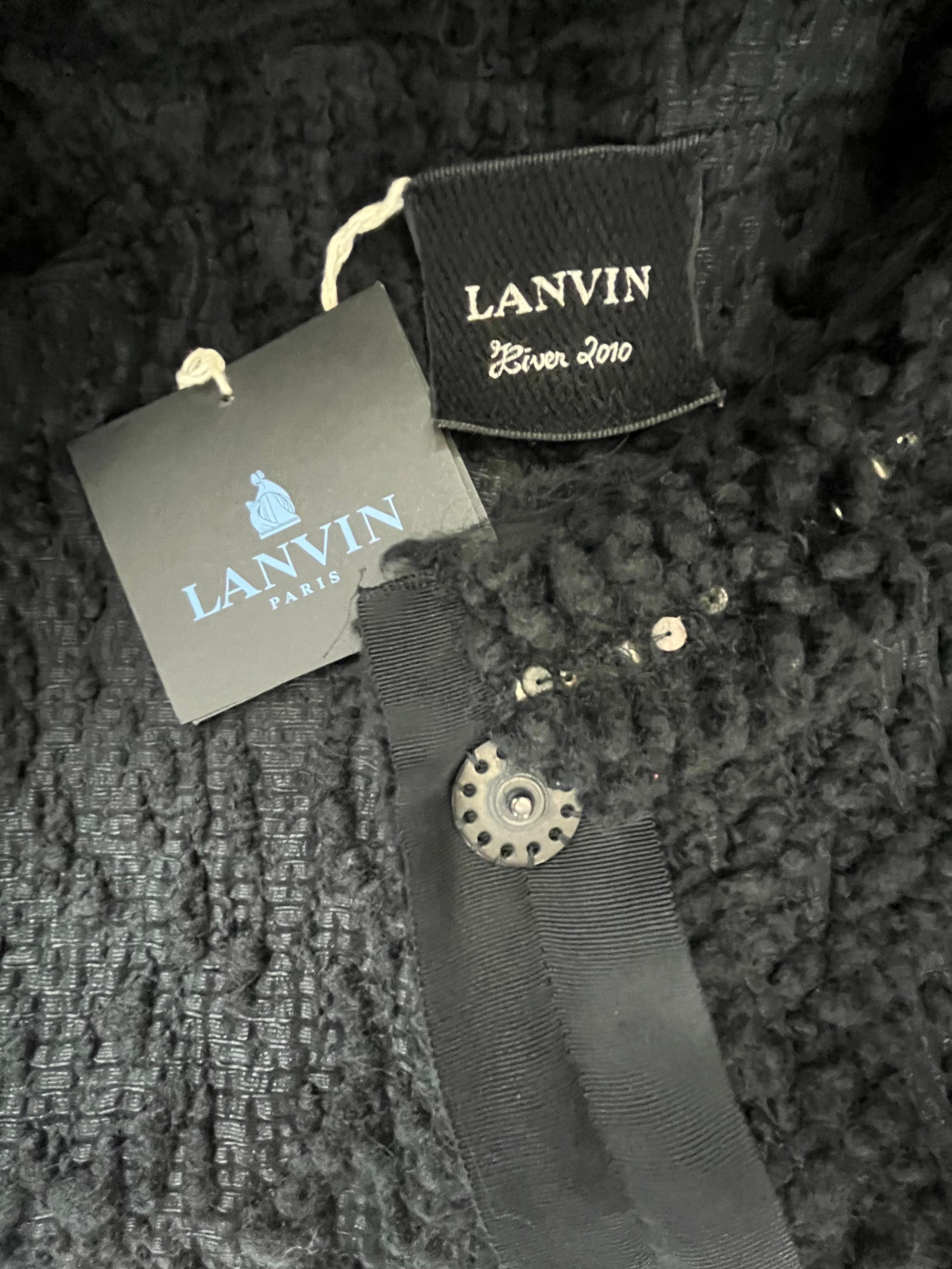 H/W 2010 Vintage Lanvin Schwarzer verzierter Boucle-Tweedmantel aus Tweed 40 - 8 Neu mit Blumenmuster im Angebot 3