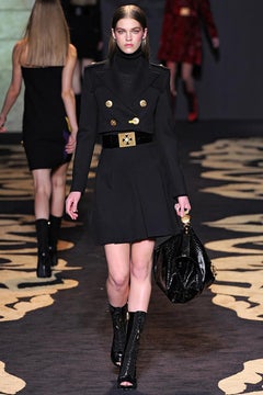 F/W 2011 Look #14 VERSACE RUNWAY BLACK SUEDE BELT with GOLD CROSS BUCKLE 65/26