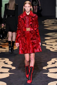 F/W 2011 Look #15 VERSACE RUNWAY RED CALFSKIN BELT with CROSS BUCKLE 75/30