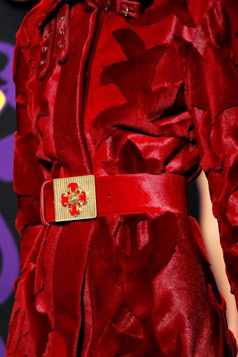 Women's F/W 2011 Look #15 Versace Runway Red Calfskin Belt with Cross Buckle