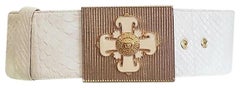 F/W 2011 Look #37 VERSACE WHITE PYTHON BELT with GOLD TONE CROSS BUCKLE 65/26