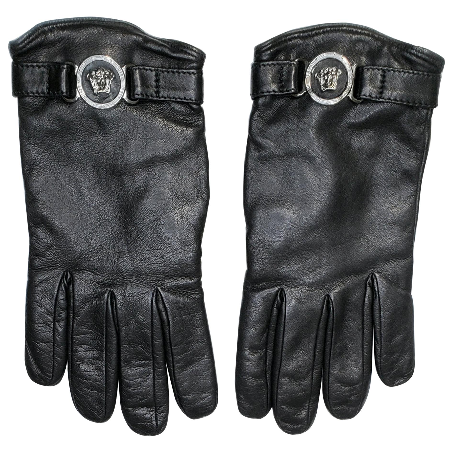 F/W 2011 look # 44 NEW VERSACE BLACK LEATHER GLOVES sz M