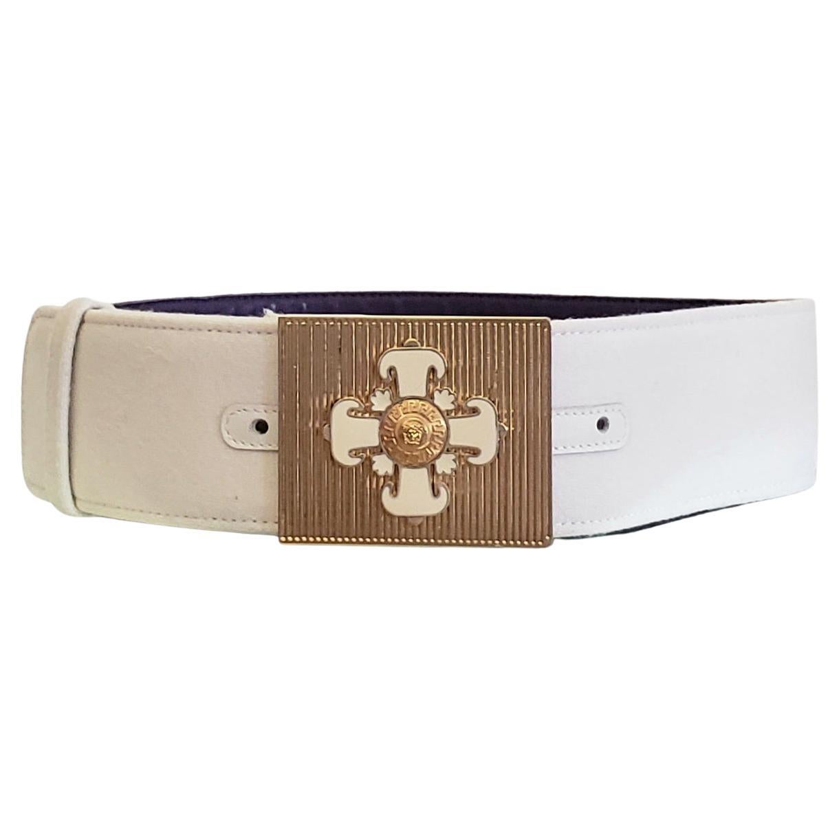 F/W 2011 Look #6 VERSACE WHITE WOOL BELT with GOLD TONE CROSS BUCKLE 70/28