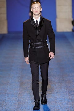 F/W 2011 Look #7 VERSACE BLACK LEATHER STUDDED BELT with MEDUSA BUCKLE
