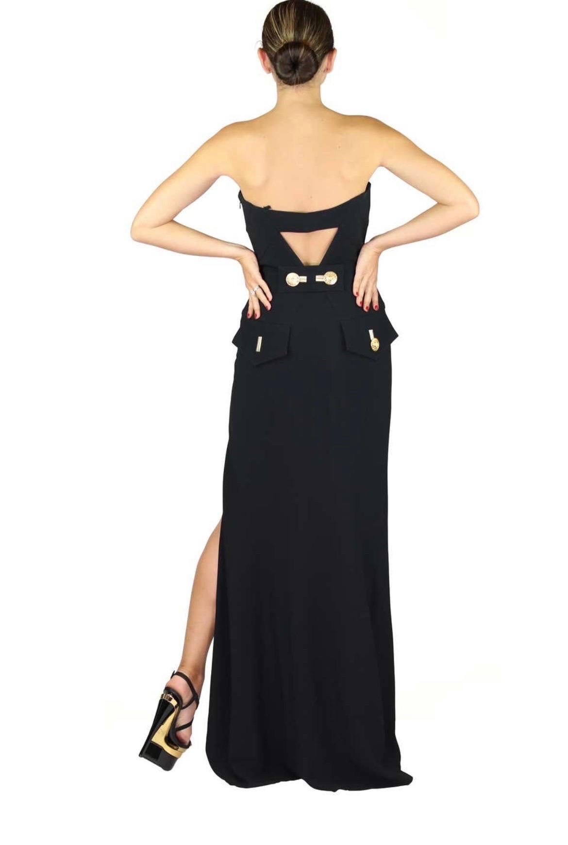 Abito da sera F&F Vintage 2011 Versace nero senza spalline in vendita 1