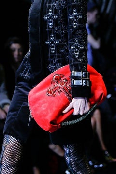 F/W 2012 look # 1 NEW VERSACE CRYSTAL EMBELLISHED RED SUEDE LEATHER CLUTCH