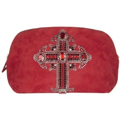 F/W 2012 look # 1 NEW VERSACE CRYSTAL EMBELLISHED RED SUEDE LEATHER CLUTCH