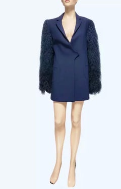 F/W 2012 Look # 13 Versus Versace Dark Blue Coat Jacket w/ Lama Sleeves